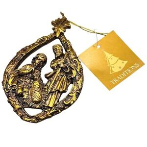 Vintage‎ Gold Tone Nativity Scene Christmas Ornament Traditions